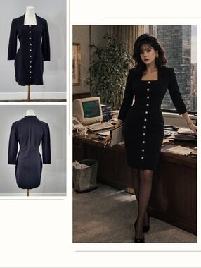 Vintage 80s Button Front Sweater Dress Soft Knit A Line Midi Size 10